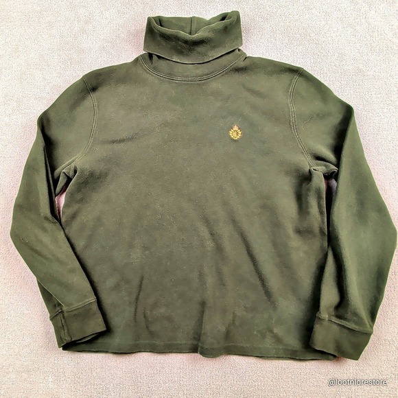Vintage Lauren Ralph Lauren Turtleneck M Olive Green Cotton Crest Logo Old Money — photo 2